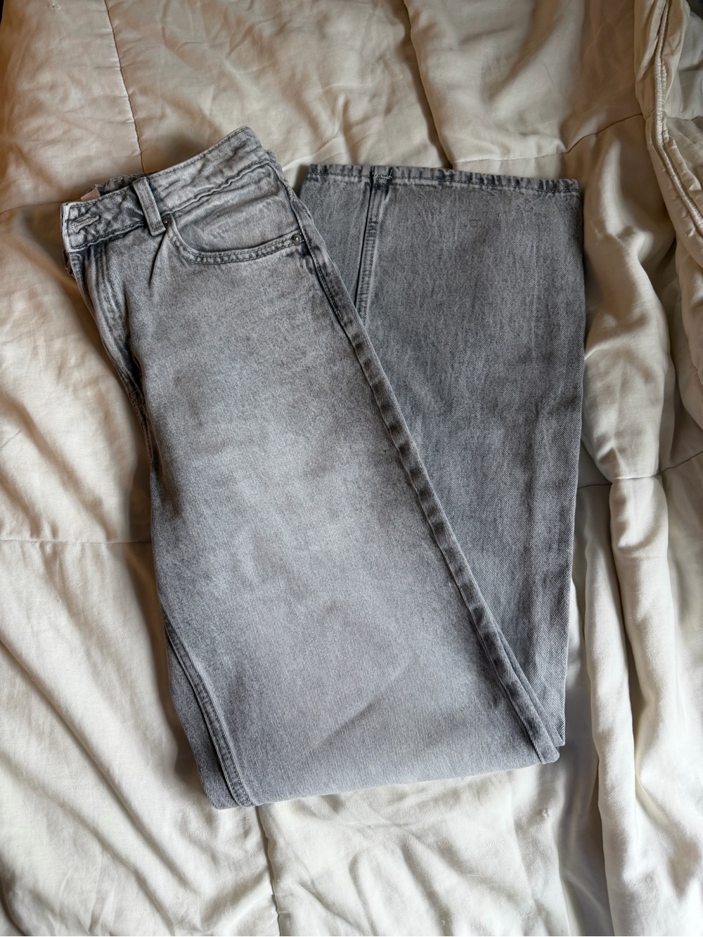 H&m light grey washed high waist wide leg streetwear grunge denim jeans